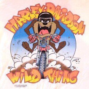 Vintage 1991 Looney Tunes Taz Harley Davidson Wild Thing T-Shirt 90s Size L